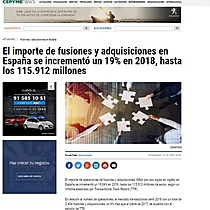 El importe de fusiones y adquisiciones en Espaa se increment un 19% en 2018, hasta los 115.912 millones